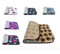 PnH Veterinary Bedding® NON SLIP Classic Range, Vet Bedding, Bound Edges For Strength - Dog Bed Fleece in Many Colours & Sizes (Cream with Brown Paws, 50cm x 38cm)