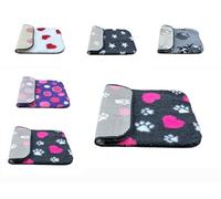 PnH Veterinary Bedding® NON SLIP Classic Range, Vet Bedding, Bound Edges For Strength - Dog Bed Fleece in Many Colours & Sizes (Charcoal Hearts & Paws, 50cm x 38cm)