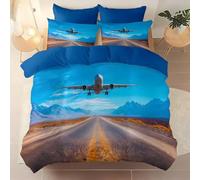 PNHCL Aeroplane Duvet Cover Single Highway Luxury Bedding Sets Blue Sky Soft Fluffy Microfiber Quilt Covers With 2 Pillowcases 50x75cm Zipper Closure MQ65
