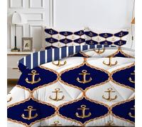 PNH nchor Super King Duvet Nautical Theme Superking Quilt 7.5 Tog Reversible Coverless Duvet Soft Comforter Set With 2 Pillowcases - Lightweight and Machine Washable, 260x220 cm