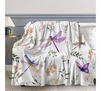 PNHCL Animals Print Soft Cozy Throw Blanket - Dragonfly Lightweight and Fluffy Blankets for Adult -130x150cm Leaves Fleece Throw for Bed, Sofa, Chair A438