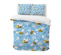 PNHCL Bee Flower Duvet Cover Set Cartoon Reversible Quilt Cover Easy Care Bed Linen Soft Cosy Bedding Sets with Pillowcases - King (220cm x 230cm) AL-184
