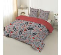 PNHCL Bird Coverless Duvet Super King Size 7.5 Tog, Berry Leaves Soft Microfibre Quilts for All Seasons, Modern Easy Care Bedding Comforter for Double Bed MQ23