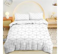 PNHCL Blocks Single Duvet Cover Sets Plants Microfiber Bedding Set, Geometric Pattern Reversible Quilt Cover Easy Care Bed Linen with Zipper Closure for Kids Girls Boys Bedroom Decoration White C56