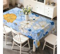 PNH lue and Yellow Floral Waterproof Tablecloth 130x160cm Rectangle,Spring Botanical Washable Polyester Table Cover, Stain Resistant Dining Tablecloth for Kitchen Indoor Outdoor W&49
