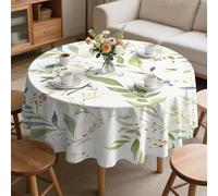 PNH otanical Pattern Round Waterproof Table Cloth 180cm, Green Branches Washable Polyester Dining Table Cover, Durable Circular Tablecloth for Party Picnic Wedding Use W&16