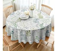 PNH otanical Round Waterproof Table Cloth 180cm, Green Leaf Washable Polyester Dining Table Cover, Durable Circular Tablecloth for Party Picnic Wedding Use E&82