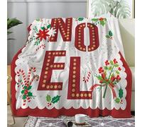 PNHCL Candy Canes Print Soft Cozy Throw Blanket - Poinsettia Style Lightweight and Fluffy Blankets for Children Adults -220x240cm Holly Leaves Fleece Throw for Bed, Sofa, Chair A285