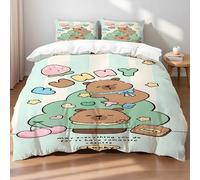 PNH apybara Duvet Cover Sets Double Cute Cartoon Reversible Easy Care Quilt Cover Modern Soft Cosy Bedding Sets with 2 Pillowcases Zipper Closure - Double (200cm x 200cm) AQ-7