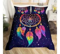 PNHCL Colourful Dreamcatcher Single Duvet Cover Dreamlike Starry Sky Easy Care Quilt Cover Tribal Aesthetic Bedding Sets with 2 Pillowcases for Kids Boys Girls Bedroom Decor MO141