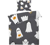 PNHCL Cute ghost King Size Duvet Cover Set Halloween Easy Care Quilt Cover Cartoon Soft Fluffy Bedding Sets with 2 Pillowcases for Mens Aldult Bedroom Decor MR45