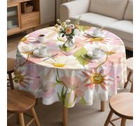 PNH aisy Print Round Waterproof Table Cloth 200cm, Spring Floral Large Washable Polyester Table Cover, Wipe Clean Dining Tablecloth for Garden Party Picnic Use W&60