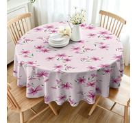 PNH ark Pink Flower Round Waterproof Table Cloth 200cm, Wildflower Large Washable Polyester Table Cover, Wipe Clean Dining Tablecloth for Garden Party Picnic Use E&55