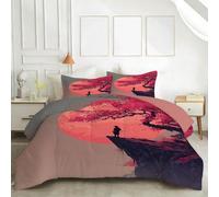 PNH ouble Duvet Japanese Samurai Quilt Double 7.5 Tog Mountain Landscape Art Reversible Coverless Duvet Soft Comforter Set With 2 PillowcasesLightweight and Machine Washable, 200x200 cm