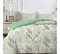 PNHCL Double Duvet White Quilt Double 7.5 Tog Leaf Pattern Reversible Coverless Duvet Soft Comforter Set With 2 Pillowcases - Lightweight and Machine Washable, 200x200 cm