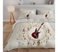 PNHCL Electronic Musical Instrument Single Duvet 4.5 Tog for Kids Teens Adults, Guitar Music Notes Patterned Coverless Duvet, Soft Lightweight Single Quilt for All Season (White,135x200cm, A785)