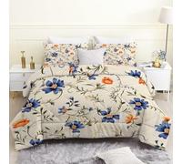 PNHCL Floral Beige Small Double Duvet - Wildflowers Coverless Duvet 7.5 Tog Winter - Soft & Breathable, Retro Washable Comforter Double Quilts 7.5 Tog for Girls Boys Teens ME9