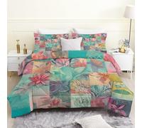 PNH loral Super King Duvet Patchwork Coverless Duvet 4.5 Tog - Soft & Breathable, Lattice Reversible Quilt With 2 Pillowcases, Washable Comforter for Adults Pz750