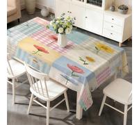 PNH loral Table Cloth Rectangle 140x220cm, Patchwork Washable Polyester Table Cover for Dining Table, Wipe Clean Durable Reusable Tablecloth for Indoor Outdoor E&36