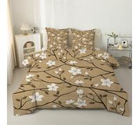 PNHCL Flowers Leaves Kids Single Duvet 7.5 Tog Vintage White Lilies Coverless Duvets, Brown Washable Quilt for All Seasons, Soft Comforter for Kids Girls Boys Teens Bedroom Decor MU&1