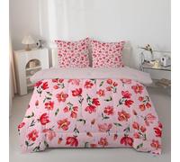 PNHCL Flowers Single Duvet 4.5 Tog for Girl Aldult, Botanica Patterned Coverless Duvet, Soft Lightweight Single Quilt for All Season (Pink,135x200cm, A382)
