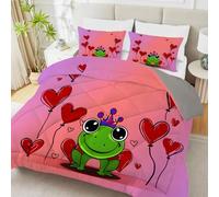 PNHCL Frog Single Duvet Heart Coverless Duvet Single, Animal 3D Reversible Printed Machine Washable Comforter for Kids Girls Boys Teens Bedroom Decor
