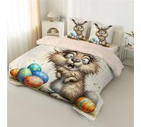 PNHCL Funny Rabbit Single Duvet 7.5 Tog - Eggs Coverless Duvet Single, Easter Washable Quilt for All Seasons, Soft Lightweight Comforter for Kids Girls Boys Teens Bedroom Decor LQ-114