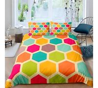 PNHCL Geometric Double Duvet Cover Set Colour Blocks Luxury Bedding Sets Contemporary Non Iron Microfiber Quilt Covers With 2 Pillowcases 50x75cm Zipper Closure MQ5