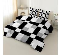 PNHCL Geometric Prints Super King Duvet 7.5 Tog (260 * 220cm), Soft Reversible Coverless, Black Quilt for All Seasons, Microfiber Double Bed Duvet with 2 Pillowcases -BB62
