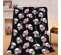 PNHCL Gothic Print Soft Cozy Throw Blanket - Skull Lightweight and Fluffy Blankets for Adult -220x240cm Roses Fleece Throw for Bed, Sofa, Chair A420