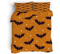 PNHCL Halloween King Size Duvet Cover Set Bat Stars Easy Care Quilt Cover Modern Soft Fluffy Bedding Sets with 2 Pillowcases for Mens Aldult Bedroom Decor D63