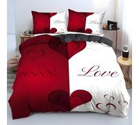 PNHCL Heart Super King Duvet Set Couple White Red Luxury Bedding Sets Valentine's Day Soft Fluffy Microfiber Quilt Covers With 2 Pillowcases 50x75cm Zipper Closure L21