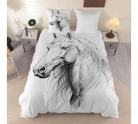PNHCL Horse King Size Duvet Cover Sets, Animals Microfiber Bedding Set, 3D Printing Aesthetic Quilt Cover with Zipper Closure for Women Men Bedroom Decoration, White