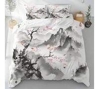 PNHCL Ink Painting King Size Duvet Cover Sets Oriental Premium Polyester Cotton Reversible Kingsize Duvet Cover Sets - Soft Quilt Cover King Size Bedding Set With Zipper PA22
