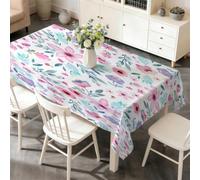 PNHCL Large Wildflower Table Cloth Rectangle 140x180cm, Pink Flower Washable Polyester Table Cover, Wipe Clean Tablecloth for Kitchen Indoor Outdoor Party Picnic E&88