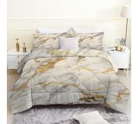 PNHCL Marble Coverless Duvet Double 7.5 Tog,Aesthetic Soft Breathable Comforter for Kids Boys Girls, Grey Gold Machine Washable Bedding Set for Double Bed LN&19