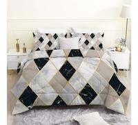 PNHCL Marble Coverless Duvet King Size 7.5 Tog, Geometric Rhombus Soft Microfibre Quilt for All Seasons, Black Grey Breathable Comforter for Adults Boys Girls Easy Care Bedding LN&120