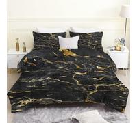 PNHCL Marble Coverless Duvet Super King Size 7.5 Tog, Abstract Lightweight All Season Microfibre Quilt for Adults, Gold Black Soft Breathable Hypoallergenic Easy Care Bedding LN&46