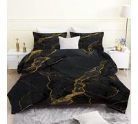 PNHCL Marble King Size Duvet 7.5 Tog - Modern Coverless Duvet King Size, Black Gold Washable Quilt for All Seasons, Lightweight Soft Comforter for Teens Adults Bedroom Decor LN&16