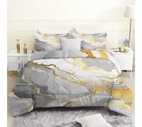 PNHCL Marble Super King Duvet 7.5 Tog - Modern Aesthetics Coverless Duvet super king size, Gold Grey Washable Quilt for All Seasons, Lightweight Soft Comforter for Teens Adults Bedroom Decor LN&117