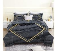 PNHCL Marble Super King Duvet - Geometric Coverless Duvet 7.5 Tog Summer - Soft & Breathable, Black Grey Reversible Quilt With 2 Pillowcases, Washable Comforter for Adults LN&63
