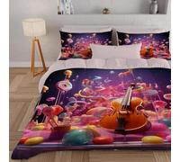 PNHCL Modern Musical Instrument Double Duvet 4.5 Tog for Kids Teens Adults, Cello Guitar Patterned Coverless Duvet, Soft Lightweight Double Quilt for All Season (Pink,200x200cm, A720)