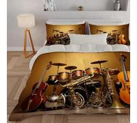 PNHCL Modern Musical Instrument Super King Duvet 4.5 Tog for Music Lovers, Cello Drum Set Patterned Coverless Duvet, Soft Lightweight Super King Quilt for All Season (Orange Color,260x220cm, A755)