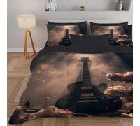 PNHCL Modern Rock Electronic Musical Instrument Single Duvet 4.5 Tog for Music Lovers, Guitar Flowers Patterned Coverless Duvet, Soft Lightweight Single Quilt for All Season (Grey,135x200cm, A727)