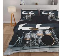 PNHCL Modern Rock Single Duvet 4.5 Tog for Music Lovers, Drum Set Patterned Coverless Duvet, Soft Lightweight Single Quilt for All Season (Grey,135x200cm, A717)