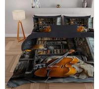PNHCL Musical Instruments Double Duvet 4.5 Tog for Kids Teens Adults, Cello Patterned Coverless Duvet, Soft Lightweight Double Quilt for All Season (Grey,200x200cm, A710)