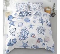 PNHCL Ocean Theme Blue White Single Duvet Cover, Fantasy Microfiber Quilt Cover, Soft Easy Care Bedding Set with 2 Pillowcases for Kids Boys Girls Bedroom Decor Lr387