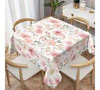 PNHCL Pink Flower Square Waterproof Table Cloth 90x90cm, Large Watercolor Flower Washable Polyester Table Cover, Durable Wipe Clean Dining Tablecloth for Coffee Table Use E&78