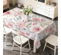 PNHCL Pink Flower Table Cloth Rectangle 140x200cm, Large Watercolor Flower Washable Polyester Dining Table Cover, Wipe Clean Stain Resistant Tablecloth for Kitchen Party Garden E&78
