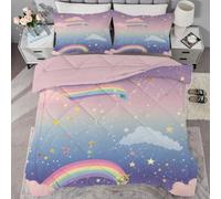 PNHCL Rainbow Double Duvet 7.5 Tog - Stars Clouds Coverless Duvet Double, Cute Cartoon Washable Quilt for All Seasons, Lightweight Soft Comforter for Kids Girls Boys Teens Bedroom Decor P3